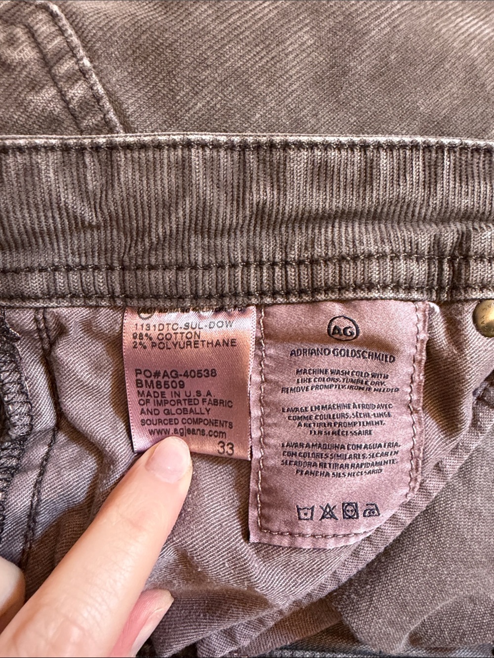 AG Adriano Goldschmied The Matchbox Slim Straight Corduroy Pants Size 33 - Picture 8 of 8
